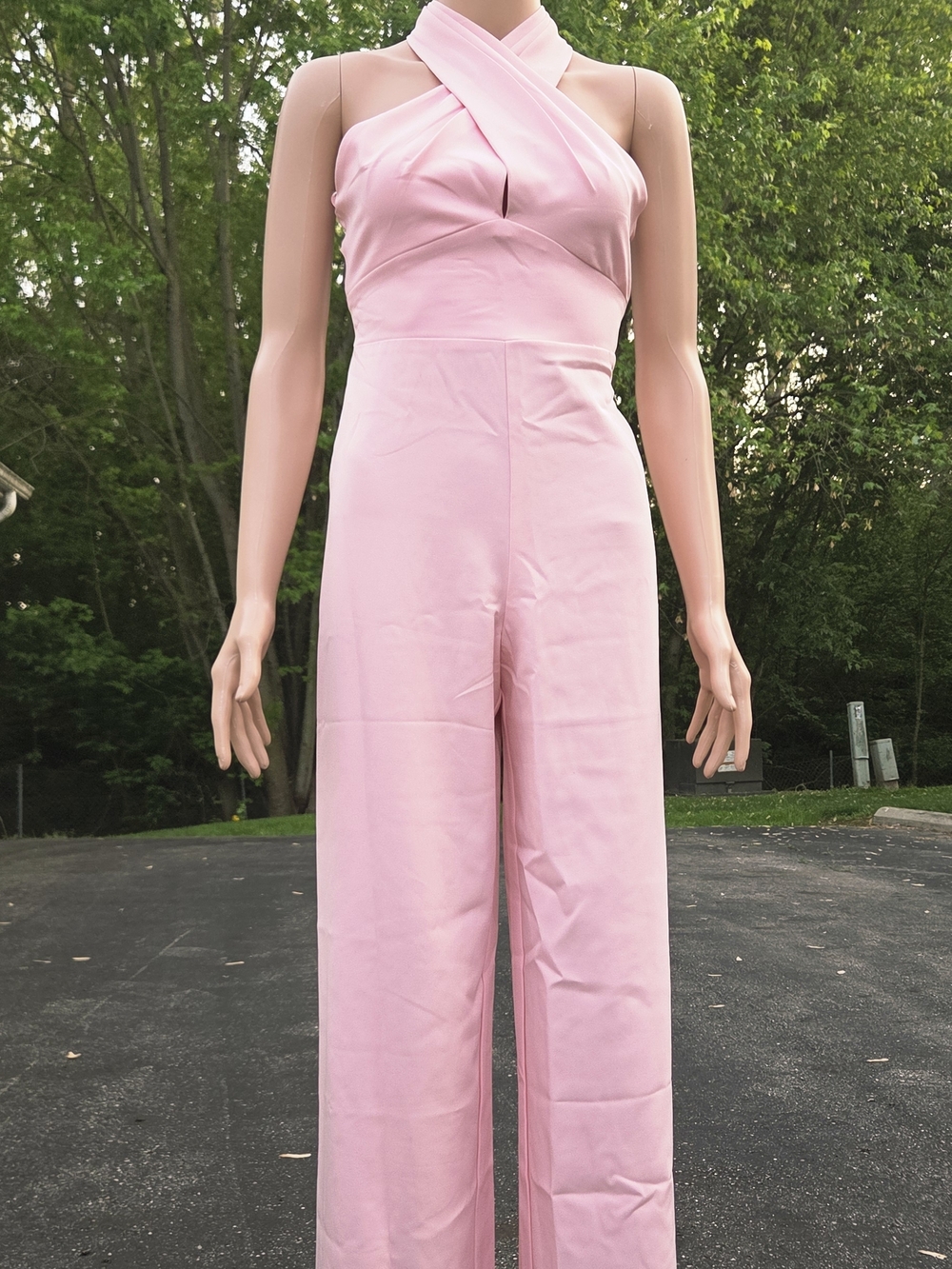 Francesca's Collections Light Pink Crisscross Halter Jumpsuit